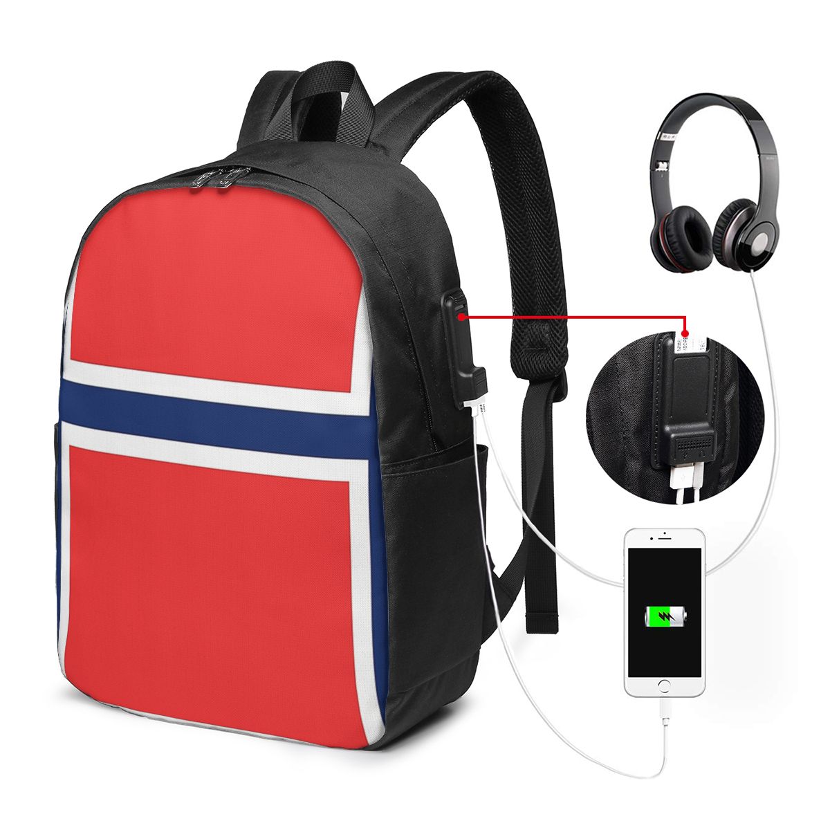 Laptop Bag - Norveç Bayrağı Sırt Çantası Seyahat Dizüstü