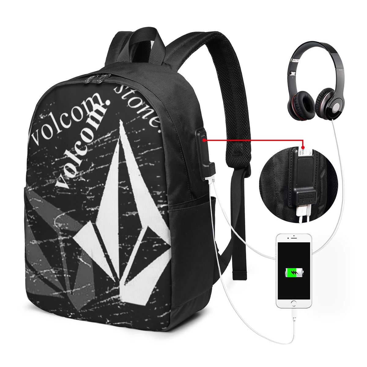 Laptop Bag - V-Volcom Logo Sırt Çantası Seyahat Dizüstü